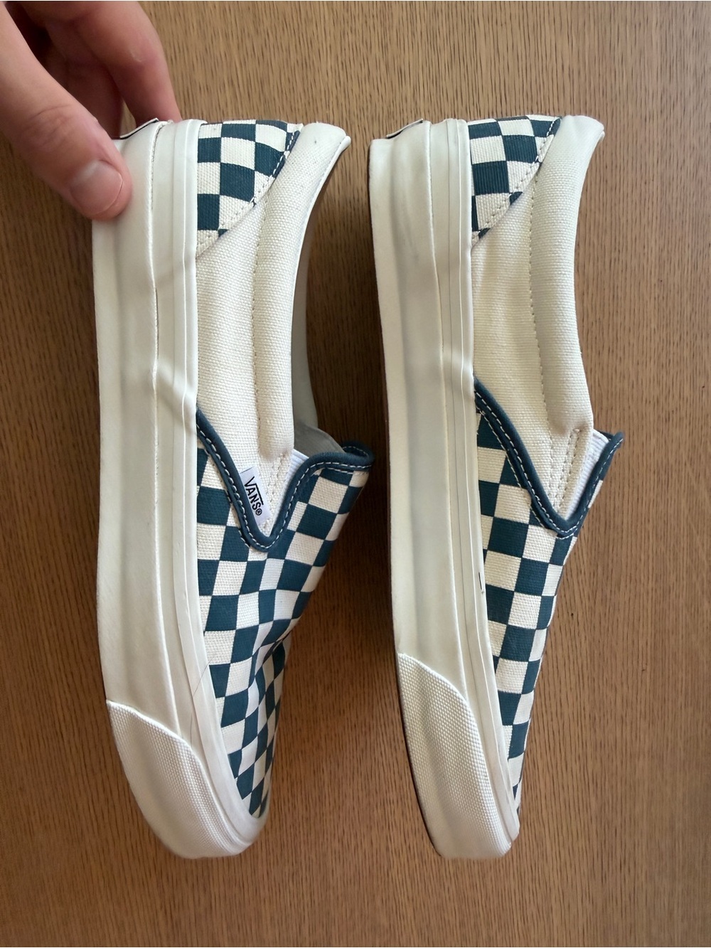 Vans Slip-On Checkerboard Sneakers in Stargazer Blue and White - Picture 2 of 3